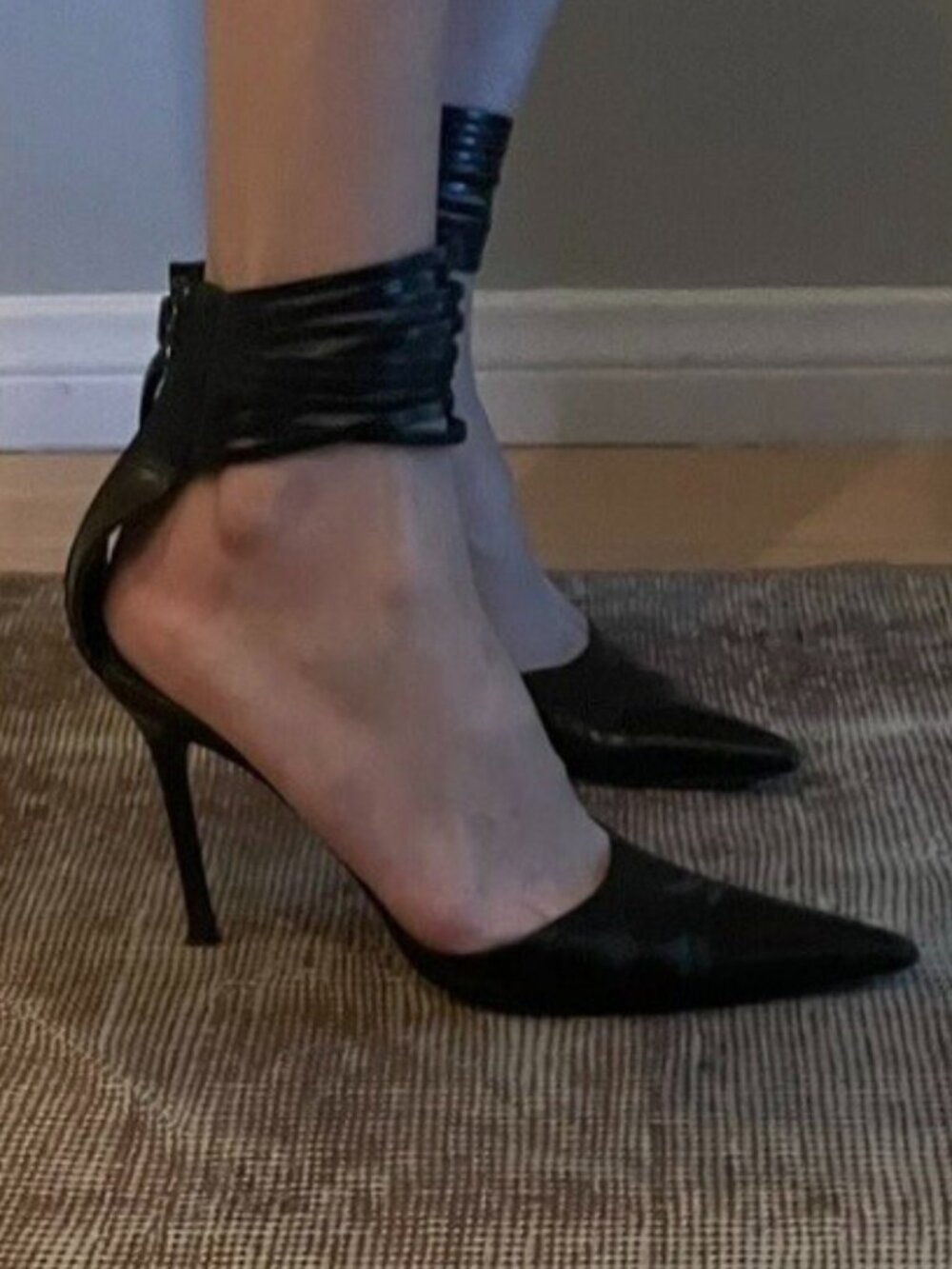 Cesare Paciotti Black Sculptural Strap Stiletto Heels